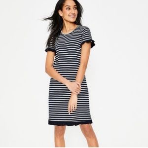 Boden Emily Navy Blue Striped Shift Dress Ruffle Sleeve Casual  2 R style J0205